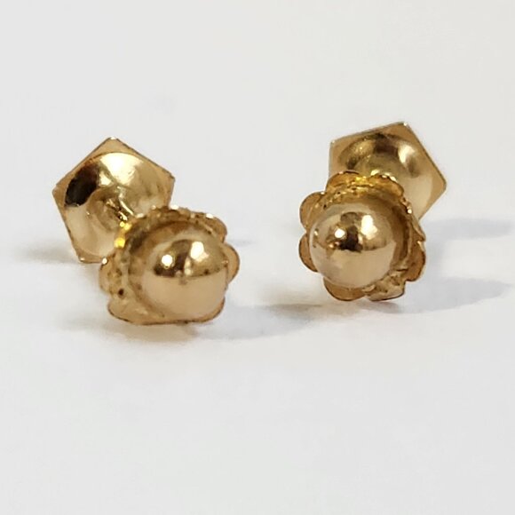 VTG 80s 14K Solid Yellow Gold Diamond Cut 3mm Hexagon Screw Back Stud Earrings - Picture 7 of 14